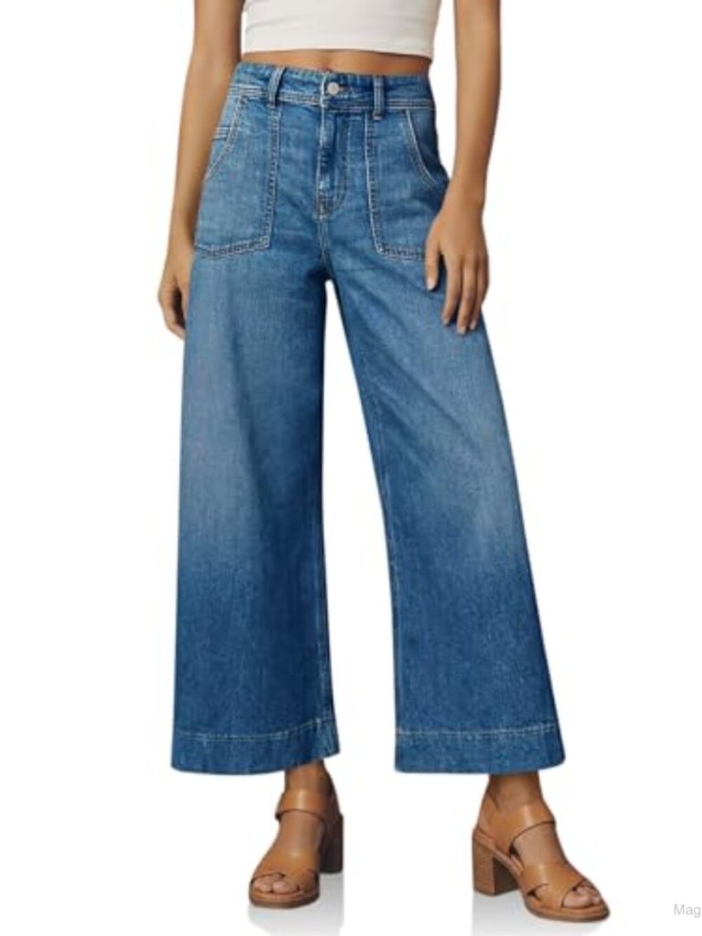 High Waisted Cropped Wide Leg Jeans Stretchy Denim Capri Pants